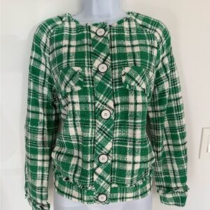 CAbi Green and White Plaid Blazer
